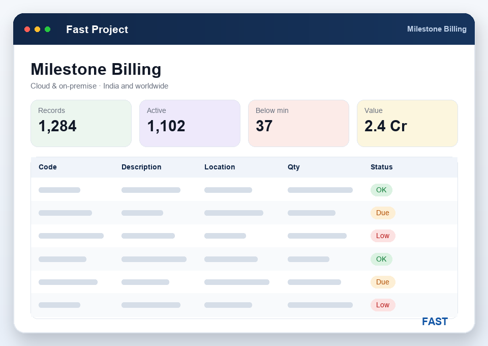Billing team raising a milestone RA bill for a project